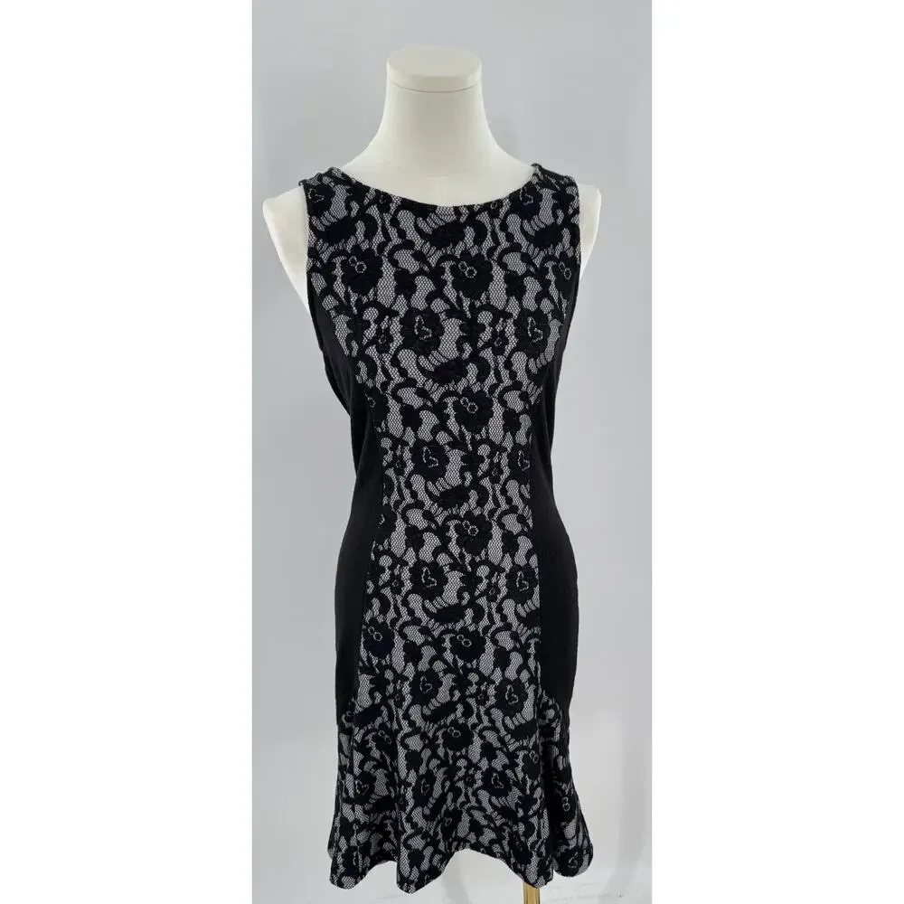 Maeve Anthropologie Black White Lace Dress Stretch Sleeveless Dark Coquette S